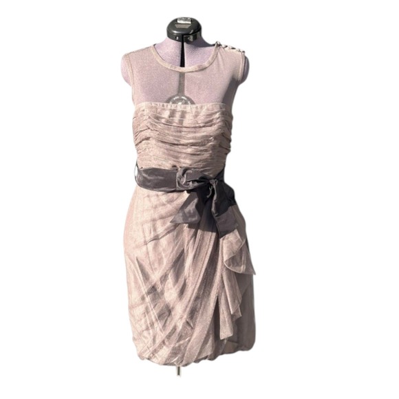 White by Vera Wang Gray Tulle Ruched Cocktail Dress with Sash Size 10 VW361021 - Picture 3 of 7